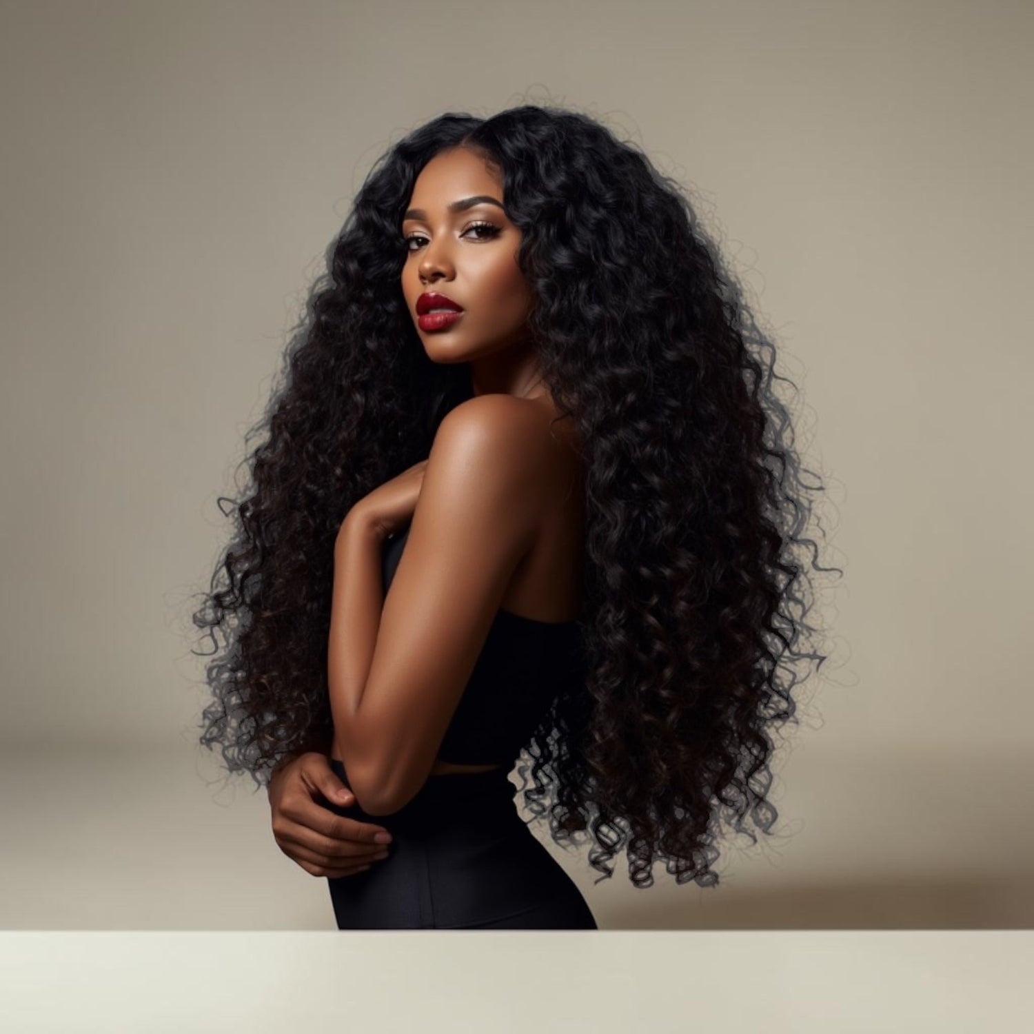 Image of woman wearing the plush curl collection
